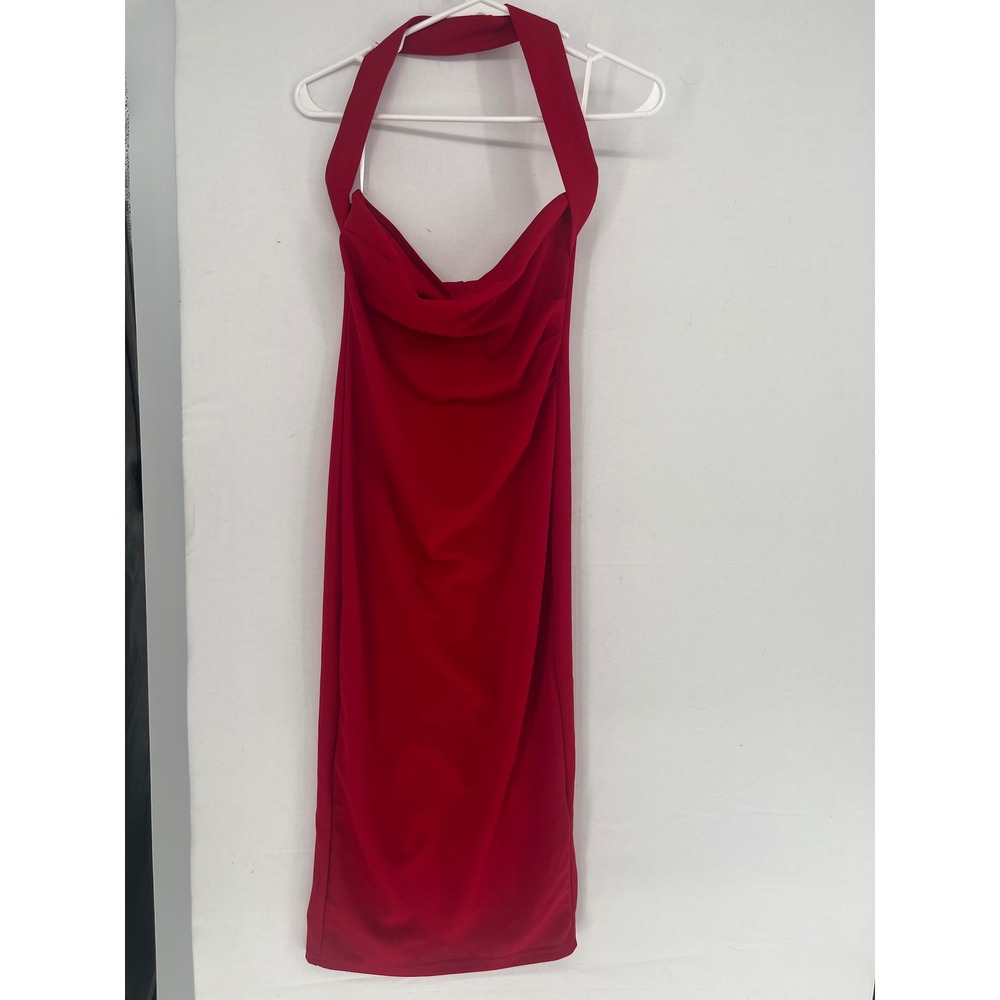 SHEIN ICON Halter Cowl Neck Bodycon Midi Dress Womens Small Red sw220929895868